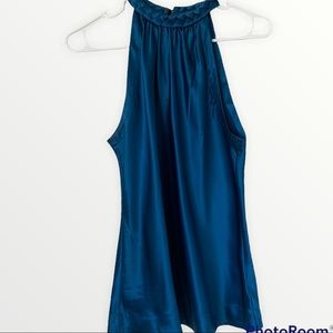 Banana Republic Blue Silk Blouse with High Neck Size 8